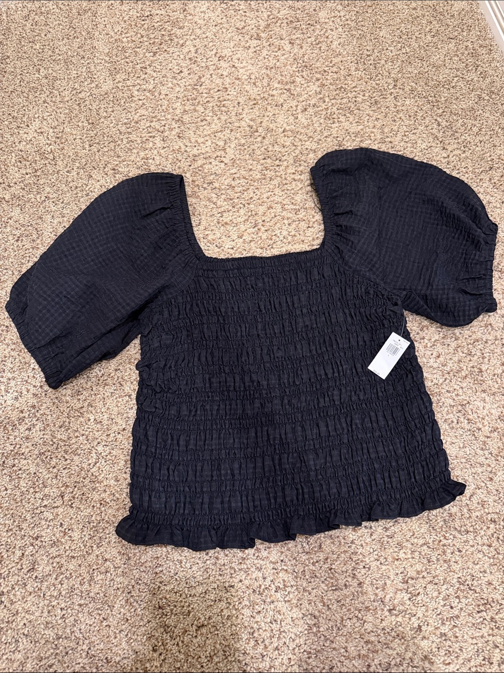 Old Navy Black Smocked Puff-Sleeve Square Neck Top